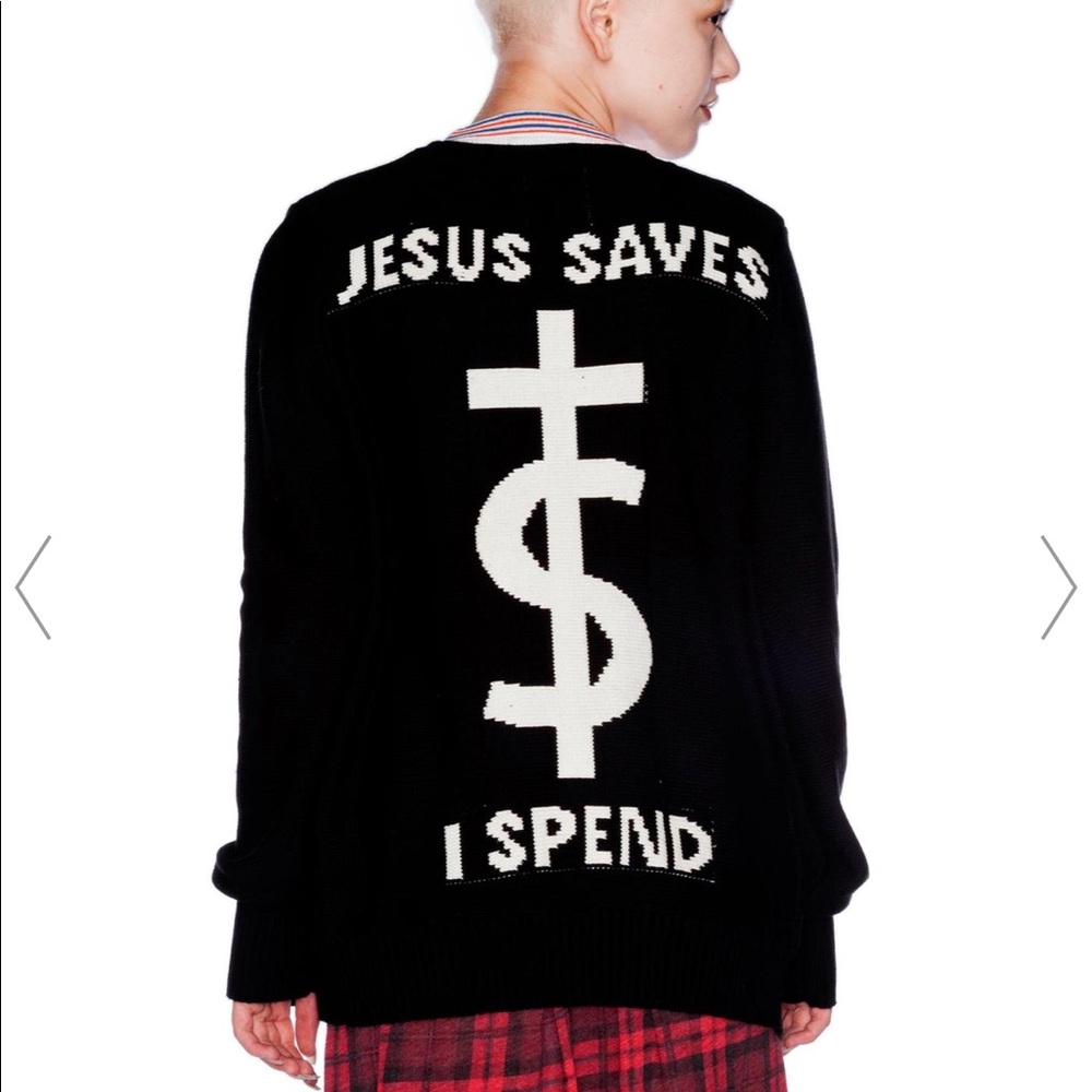 🙏🏻UNIF Cardigan Jesus saves, I spend. Size small